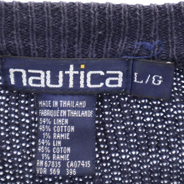 NAUTICA ノーティカ 90s オールド 長袖 リネンブレンド セーター L ネイビー系 長袖ニット メンズ