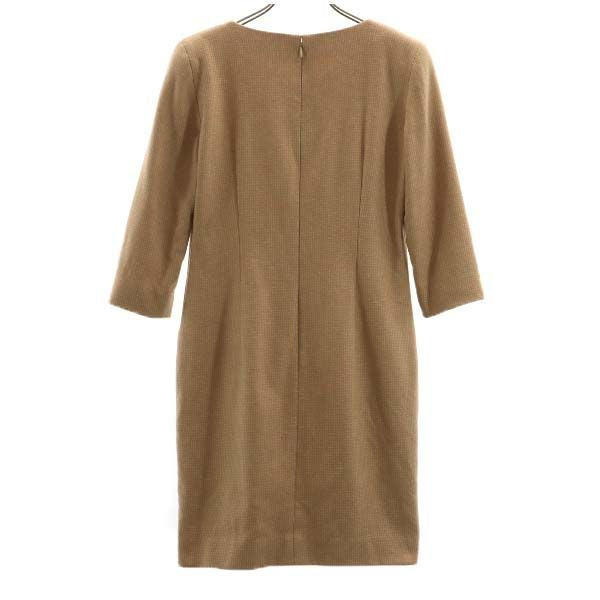 フォクシー ウール 格子 ウール 長袖 ワンピース 40 オレンジ FOXEY レディース