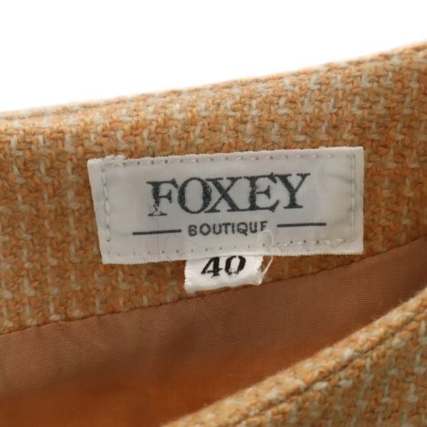 フォクシー ウール 格子 ウール 長袖 ワンピース 40 オレンジ FOXEY レディース