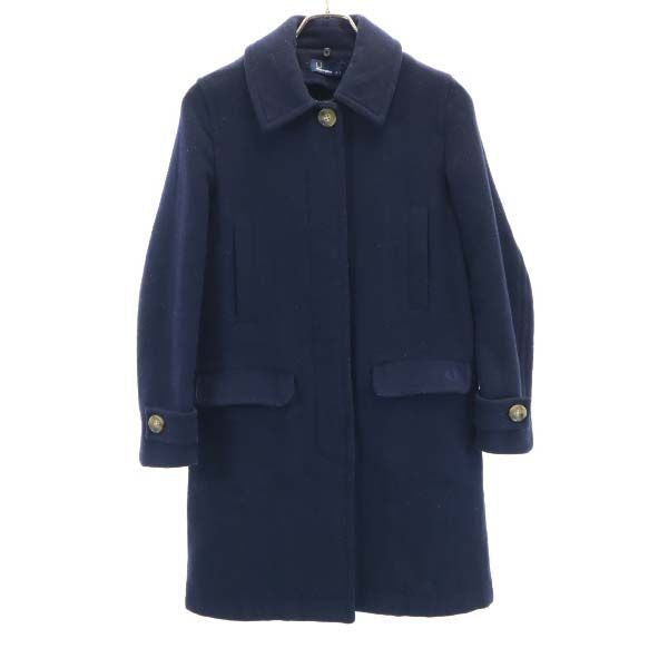 FRED PERRY フレッドペリー ウールブレンド ステンカラーコート S 紺 レディース