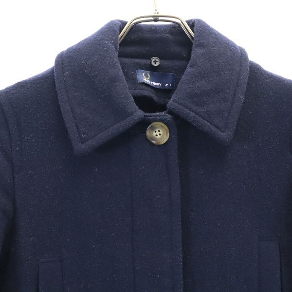 FRED PERRY フレッドペリー ウールブレンド ステンカラーコート S 紺 レディース