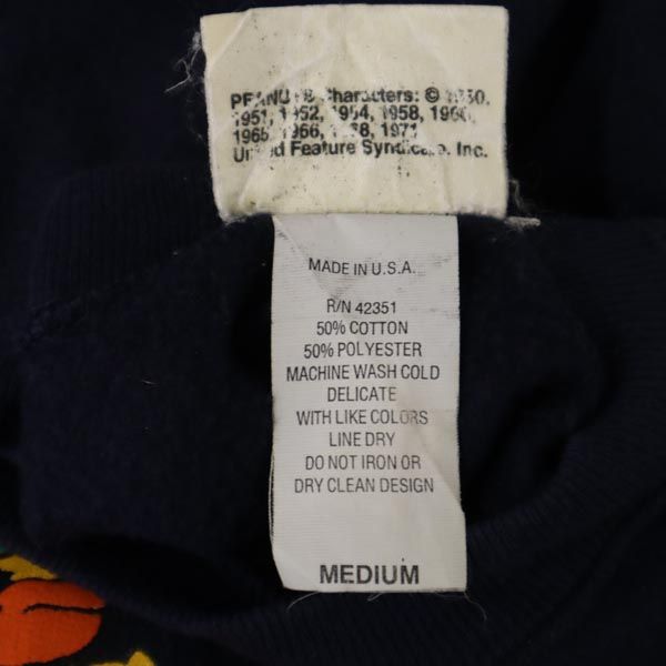 PEANUTS ピーナッツ オールド USA製 ロゴプリント 長袖 スウェット トレーナー M ネイビー PEANUTS 裏起毛 スヌーピー メンズ