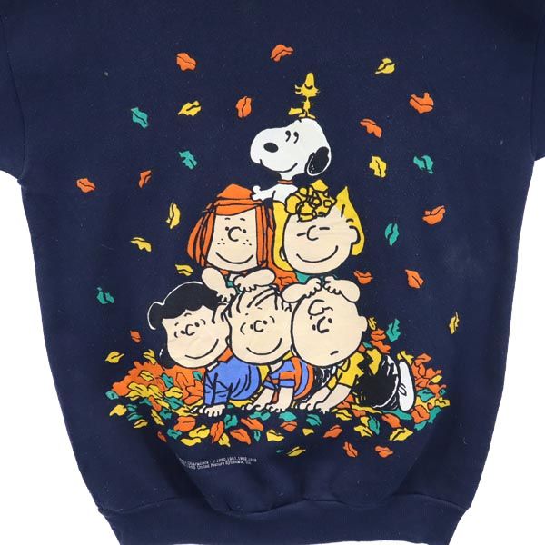 PEANUTS ピーナッツ オールド USA製 ロゴプリント 長袖 スウェット トレーナー M ネイビー PEANUTS 裏起毛 スヌーピー メンズ