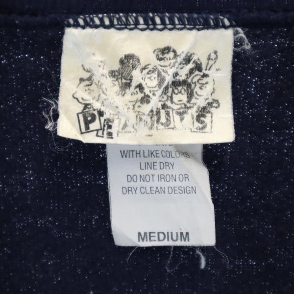 PEANUTS ピーナッツ オールド USA製 ロゴプリント 長袖 スウェット トレーナー M ネイビー PEANUTS 裏起毛 スヌーピー メンズ