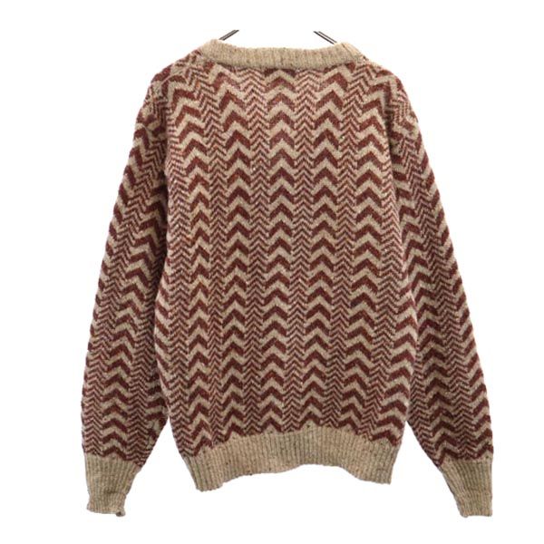 Dunhill ダンヒル 80s ヴィンテージ 総柄 長袖 Vネック ウール セーター L ブラウン系 ニット メンズ