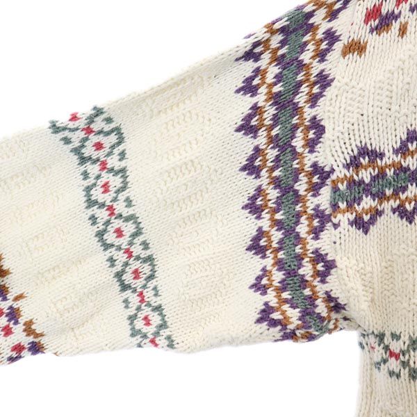 Eddie Bauer エディーバウアー 90s USA製 オールド 黒タグ 総柄 長袖 コットン セーター M ホワイト系 ニット レディース