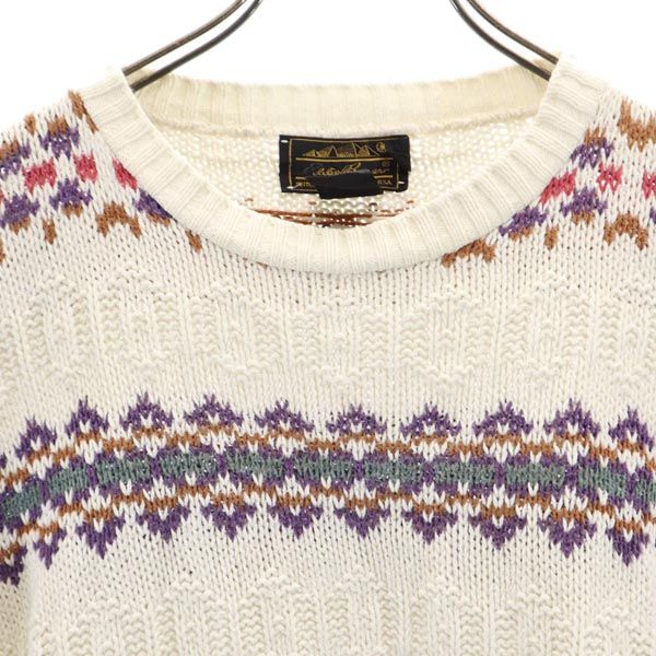 Eddie Bauer エディーバウアー 90s USA製 オールド 黒タグ 総柄 長袖 コットン セーター M ホワイト系 ニット レディース