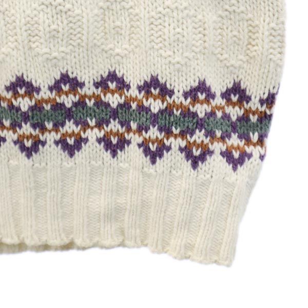 Eddie Bauer エディーバウアー 90s USA製 オールド 黒タグ 総柄 長袖 コットン セーター M ホワイト系 ニット レディース