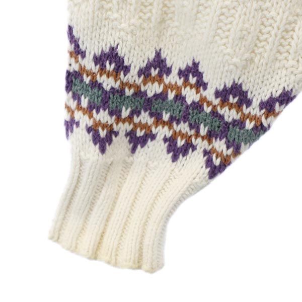 Eddie Bauer エディーバウアー 90s USA製 オールド 黒タグ 総柄 長袖 コットン セーター M ホワイト系 ニット レディース