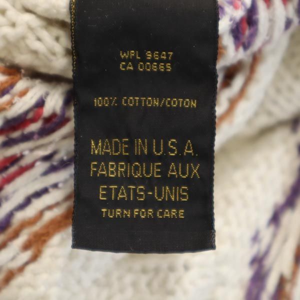 Eddie Bauer エディーバウアー 90s USA製 オールド 黒タグ 総柄 長袖 コットン セーター M ホワイト系 ニット レディース
