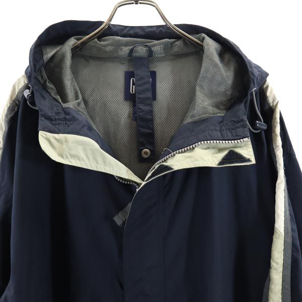 GAP ギャップ オールド リップストップ地 ナイロンジャケット XL ネイビー フード 裏メッシュ地 メンズ