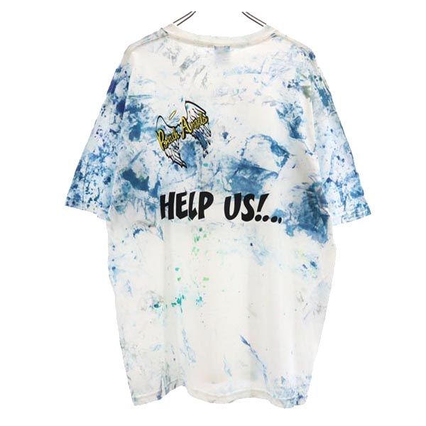 ギルダン ペイント加工 ペイント加工 半袖 Tシャツ XL 白×青 GILDAN クルーネック メンズ