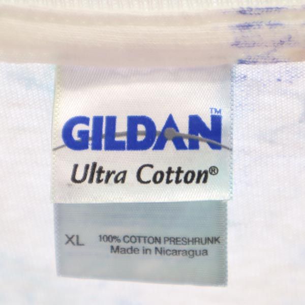 ギルダン ペイント加工 ペイント加工 半袖 Tシャツ XL 白×青 GILDAN クルーネック メンズ