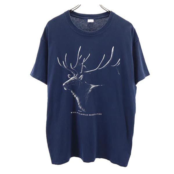 ギルダン アニマル プリント 半袖 Tシャツ 紺 GILDAN メンズ