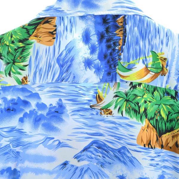 MAUI マウイ 総柄 半袖 アロハシャツ M 青系 メンズ