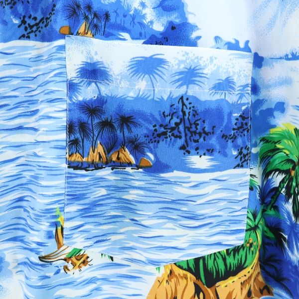 MAUI マウイ 総柄 半袖 アロハシャツ M 青系 メンズ