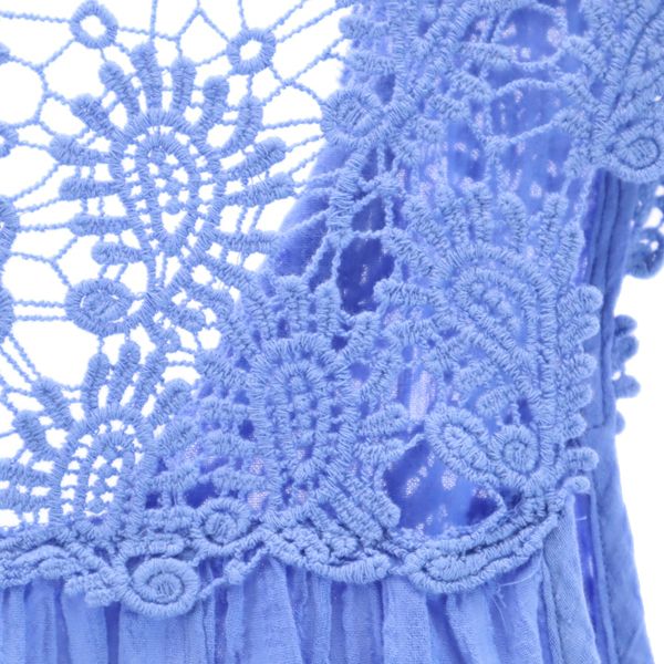 T・H COMPANY ノースリーブ レース切替 ブラウス M-L ブルー T・H COMPANY レディース