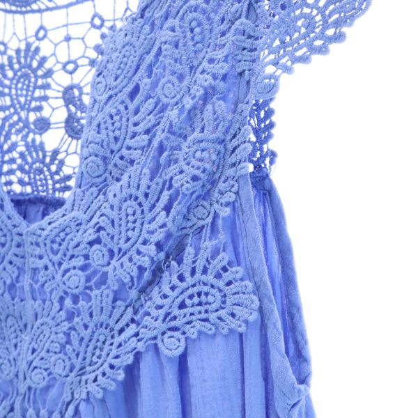 T・H COMPANY ノースリーブ レース切替 ブラウス M-L ブルー T・H COMPANY レディース