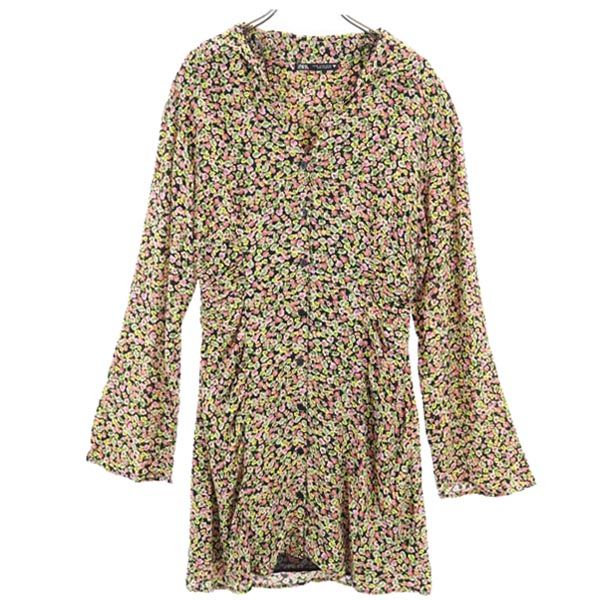 未使用 ZARA ザラ 長袖 フローラル ディッシー ボタンアップ ワンピース XS レディース