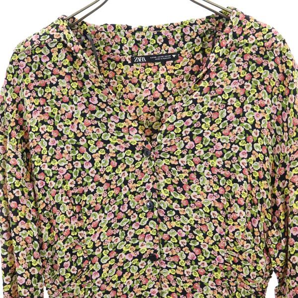 未使用 ZARA ザラ 長袖 フローラル ディッシー ボタンアップ ワンピース XS レディース