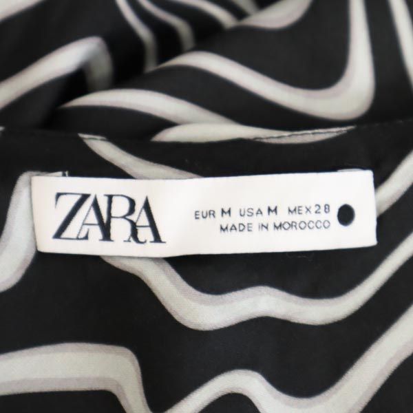 未使用 ZARA ザラ レーヨン 総柄 肩リボン キャミワンピース M ブラック系 タグ付き レディース