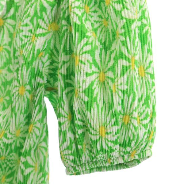 未使用 ZARA ザラ 総花柄 半袖 カットソー S グリーン系 ショート丈 レディース