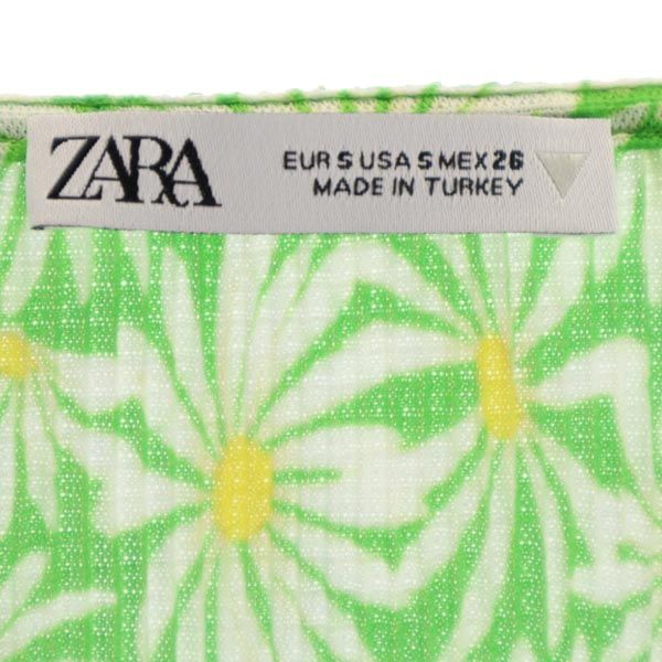未使用 ZARA ザラ 総花柄 半袖 カットソー S グリーン系 ショート丈 レディース