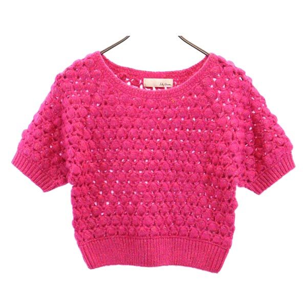 未使用 Lily Brown リリーブラウン 半袖 かぎ針ぽこぽこ ニット F ピンク系 カットソー レディース