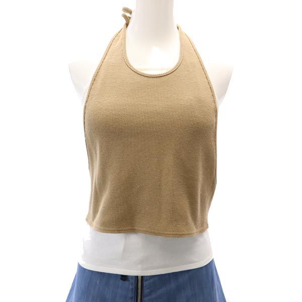 未使用 エミヨガ 日本製 ホルターネック タンクトップ 1 ベージュ系 emmi yoga カップインキャミソール ヨガウェア レディース