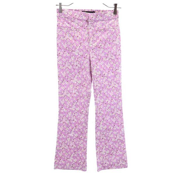 未使用 ザラ 花柄 ミニフレアプリント クロップドパンツ XS パープル系 ZARA タグ付き レディース