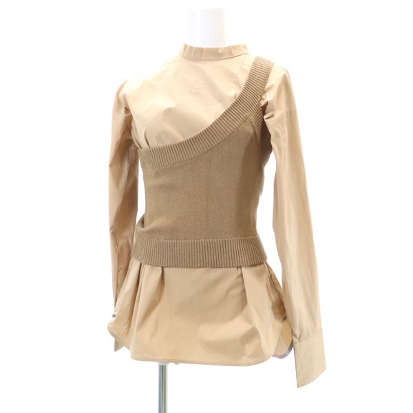 未使用 ROSE BUD ローズバッド 長袖 ワンショルダーニット付 ブラウス FREE ブラウン系 レディース