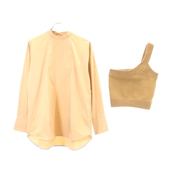 未使用 ROSE BUD ローズバッド 長袖 ワンショルダーニット付 ブラウス FREE ブラウン系 レディース