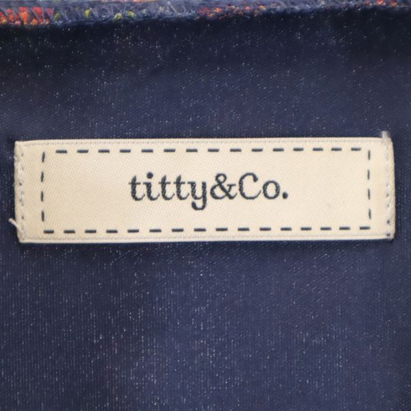 未使用 titty&co ティティーアンドコー 総柄 5分袖 フレア ワンピース M ネイビー バルーンスリーブ パンジー レディース