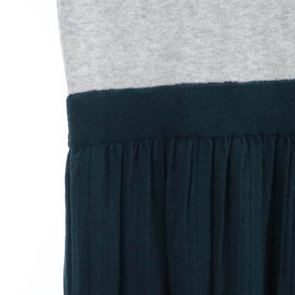 未使用 NATURAL BEAUTY BASIC ナチュラルビューティーベーシック 半袖 プリ-ツニット ワンピース M グレー×深緑 ドッキング レディース