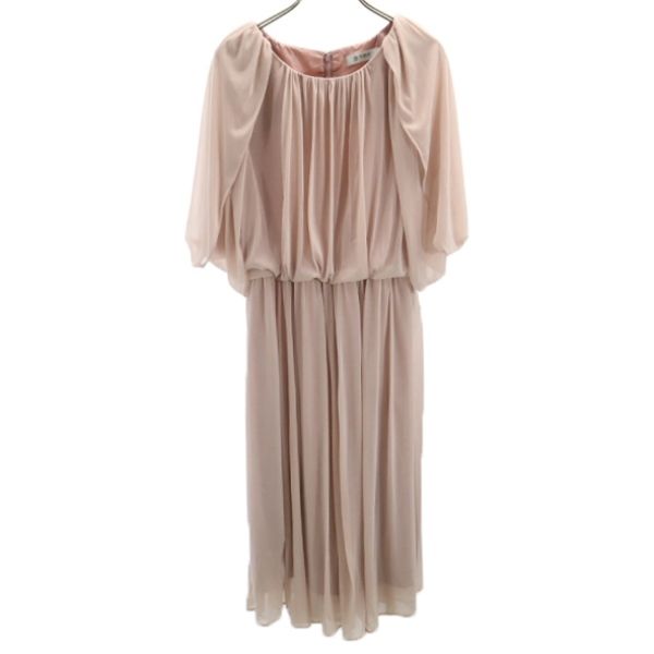 未使用 nano universe ナノユニバース チェック切替 5分袖 エスパンディドレープ2WAY ワンピース 38 ピンクベージュ レディース