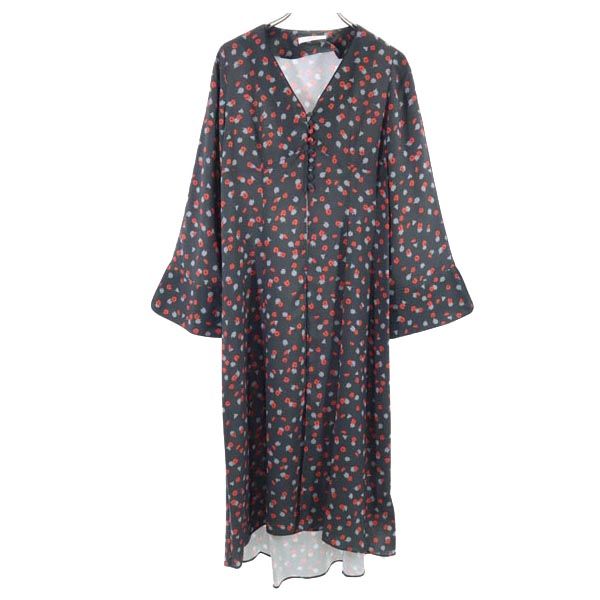 未使用 emmi atelier エミアトリエ スモールフラワー 長袖 ガウン 0 ブラック系 レディース