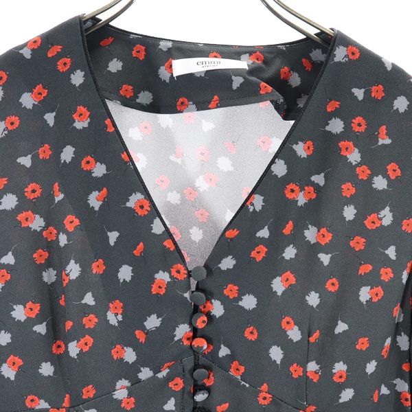 未使用 emmi atelier エミアトリエ スモールフラワー 長袖 ガウン 0 ブラック系 レディース