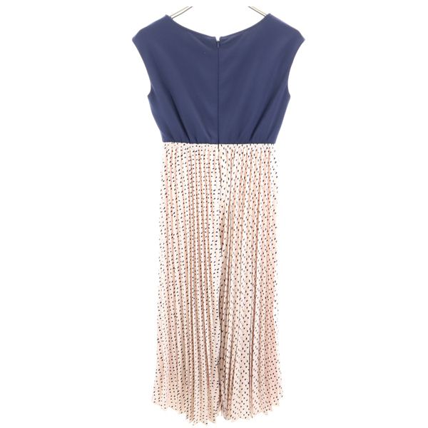 新品 Bonnsylph ノースリーブ スカラップ ネック ワンピース 0 紺 ピンク ウエスト切り替え ハート 総柄 プリーツ レディース