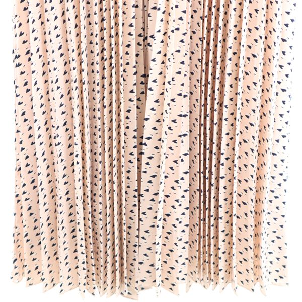 新品 Bonnsylph ノースリーブ スカラップ ネック ワンピース 0 紺 ピンク ウエスト切り替え ハート 総柄 プリーツ レディース