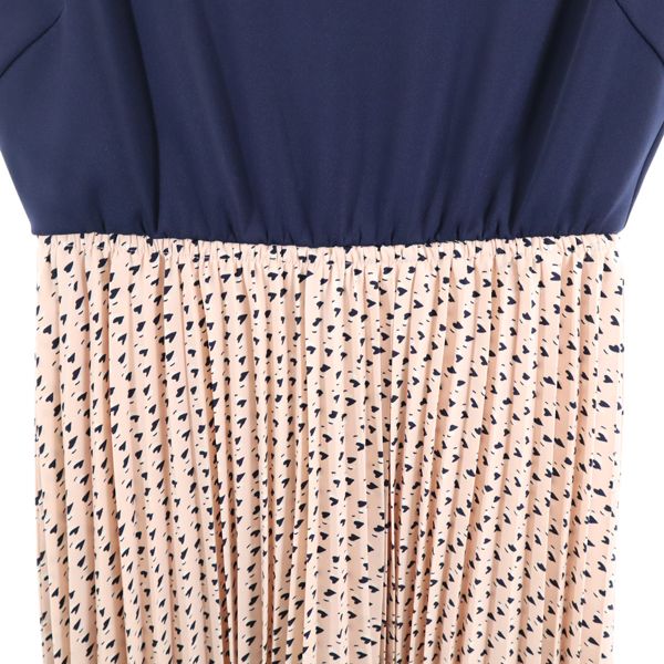 新品 Bonnsylph ノースリーブ スカラップ ネック ワンピース 1 紺 ピンク ウエスト切り替え ハート 総柄 プリーツ レディース