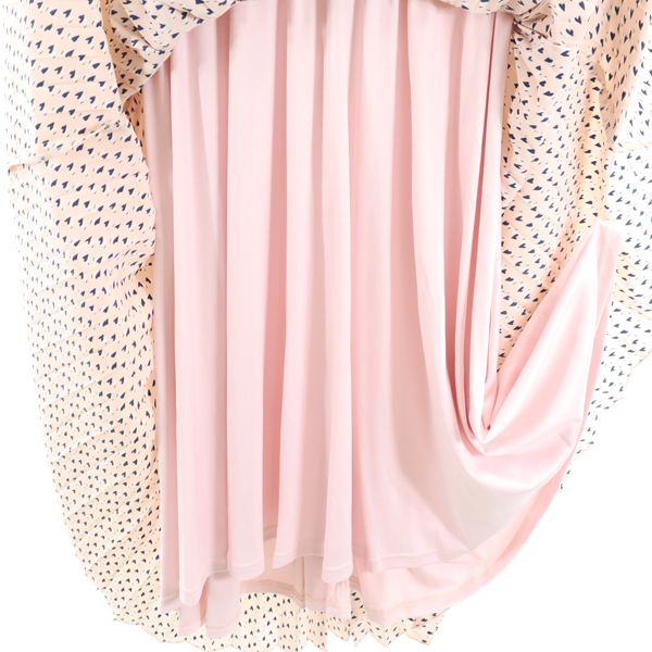 新品 Bonnsylph ノースリーブ スカラップ ネック ワンピース 1 紺 ピンク ウエスト切り替え ハート 総柄 プリーツ レディース