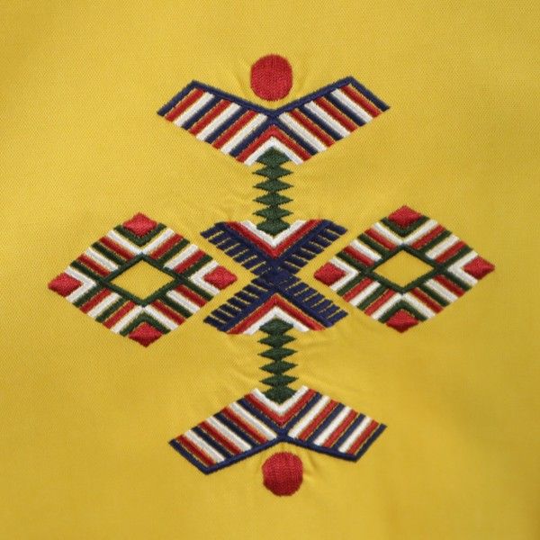 未使用 Johnbull ジョンブル 長袖 エンブロイダリー シャツ L マスタード 刺繍 メンズ