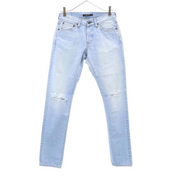 未使用 Johnbull ジョンブル オーセンティック タイト ストレートデニムパンツ W28 ジーパン ダメージ加工 メンズ