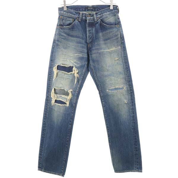 未使用 Johnbull ジョンブル HWジーンズ ストレートデニムパンツ S ジーパン ダメージ セルビッチ メンズ