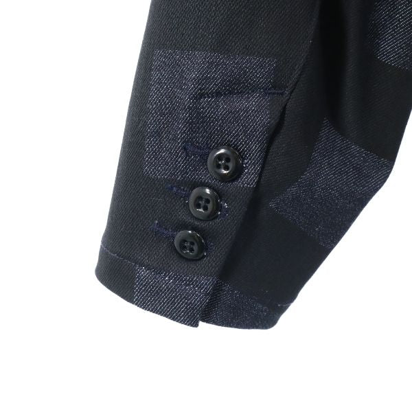 未使用 Johnbull ジョンブル チェック柄 デニムジャケット S 濃紺×黒 テーラード ジージャン メンズ