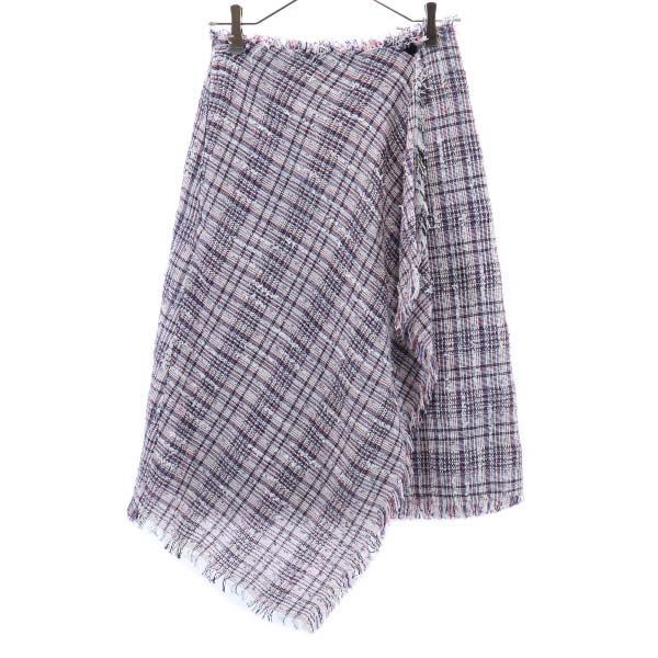 未使用 Unaca アナカ チェック柄 ミディ丈 アシンメトリー ラップスカート 38 レディース
