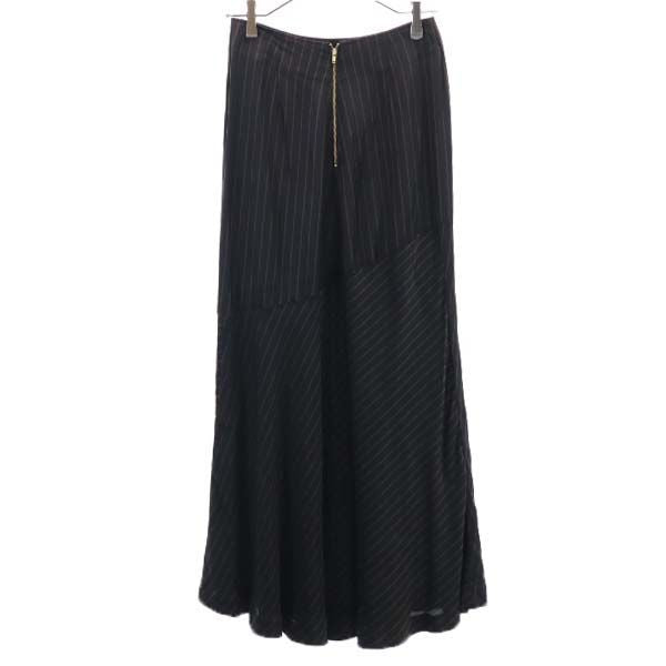 未使用 d'un a dix アナディス ストライプ柄 マキシ丈 フレアスカート 36 ブラック×ブラウン ペチコート付き レディース
