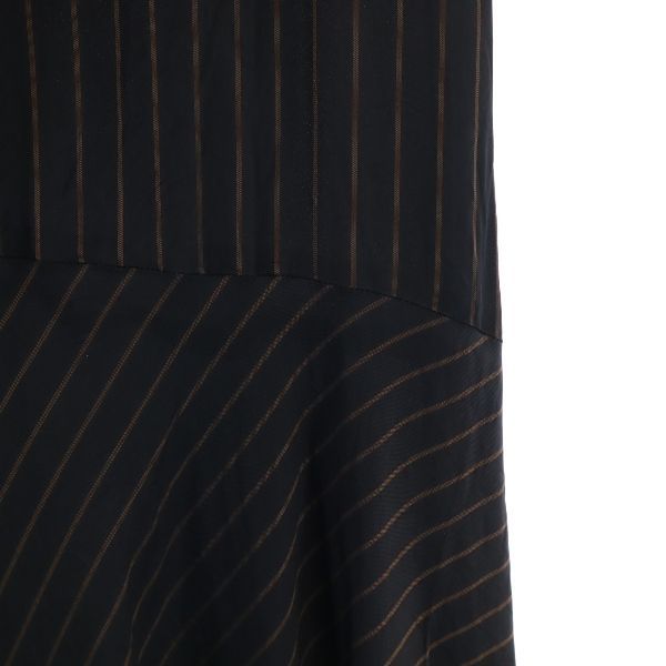 未使用 d'un a dix アナディス ストライプ柄 マキシ丈 フレアスカート 36 ブラック×ブラウン ペチコート付き レディース