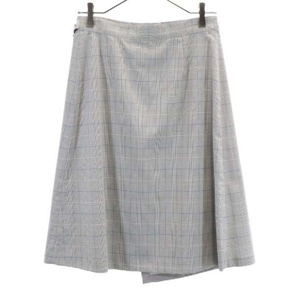 未使用 DIRECTOIRE ディレクトワール チェック柄 ミディ丈 ラップスカート 38 ライトグレー レディース