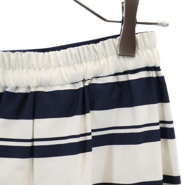 未使用 Unaca アナカ ボーダー柄 ロング丈 ボックス プリーツスカート 36 ホワイト×濃紺 レディース